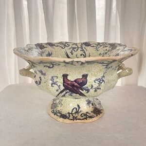 Antique Cauldon England Transferware Footed Bowl Birds Floral Jardiniere